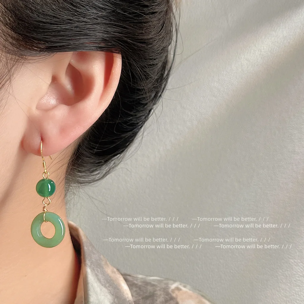 Vintage Fashion Rings - Groene echte jade ring oorbellen geluk