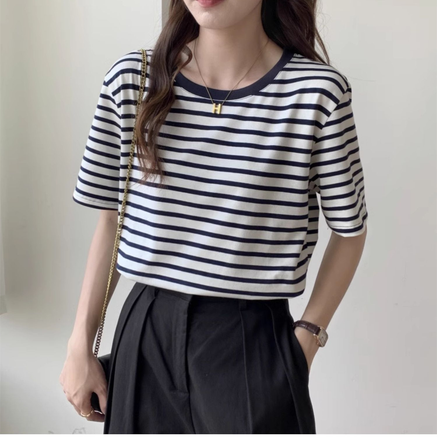 Retro Vintage Korean Fashion - Vintage gestreept T-shirt dames retro Y2K