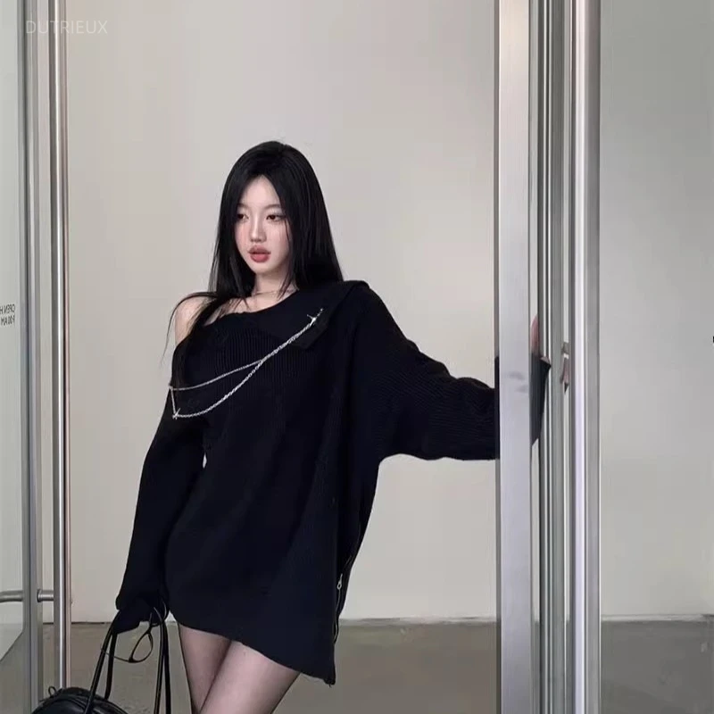 Retro Vintage Korean Fashion - Y2k Lange Pullovers Kettingen Vintage Halter
