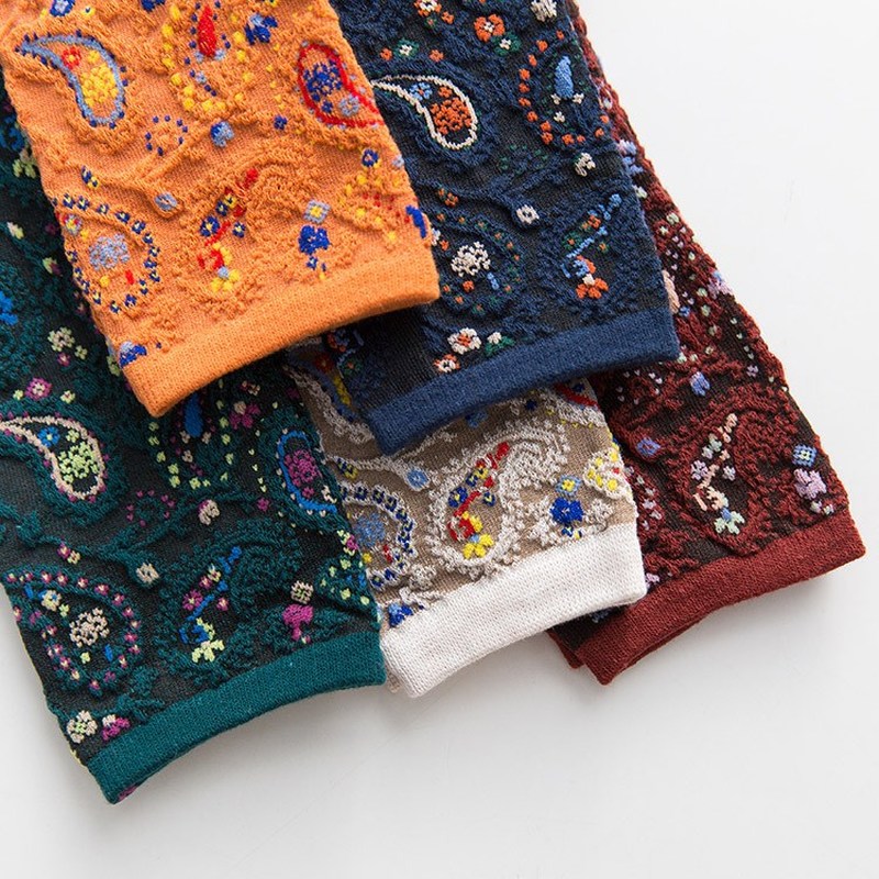 Retro Vintage Korean Fashion - 2025 Bloemenprint Katoenen Lange Sokken voor