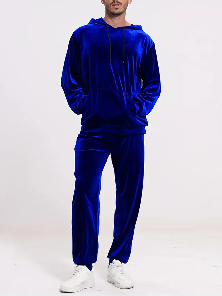 Vintage Fashion Outfits Men - Modevolle effen fluwelen tweedelige set heren