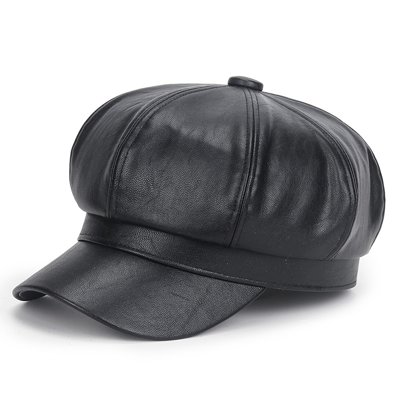 Vintage Fashion Hats - Winter Zwart PU Lederen Hoed voor