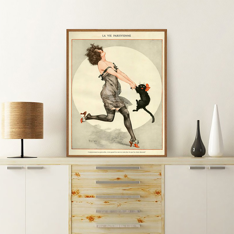 Vintage Fashion Magazine Covers - Vrouw En Zwarte Kat Dansen Vintage