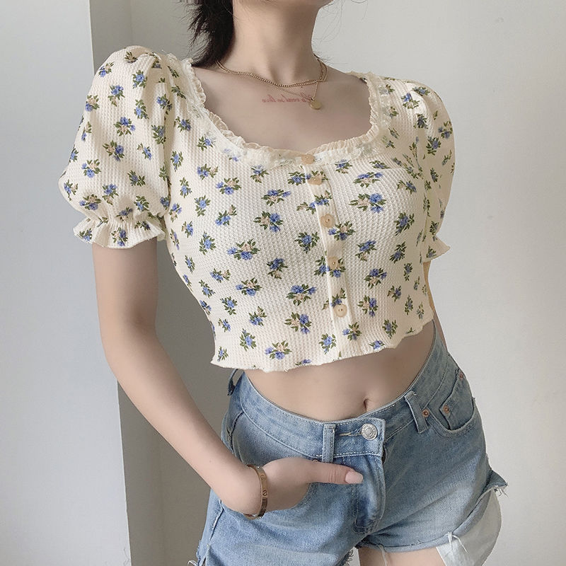 Retro Vintage Korean Fashion - Y2K K-Fashion Japanse Bloemen T-shirt Vrouw