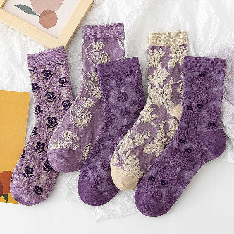 Retro Vintage Korean Fashion - Mode Paars Bloemen Borduren Vrouwen Katoenen