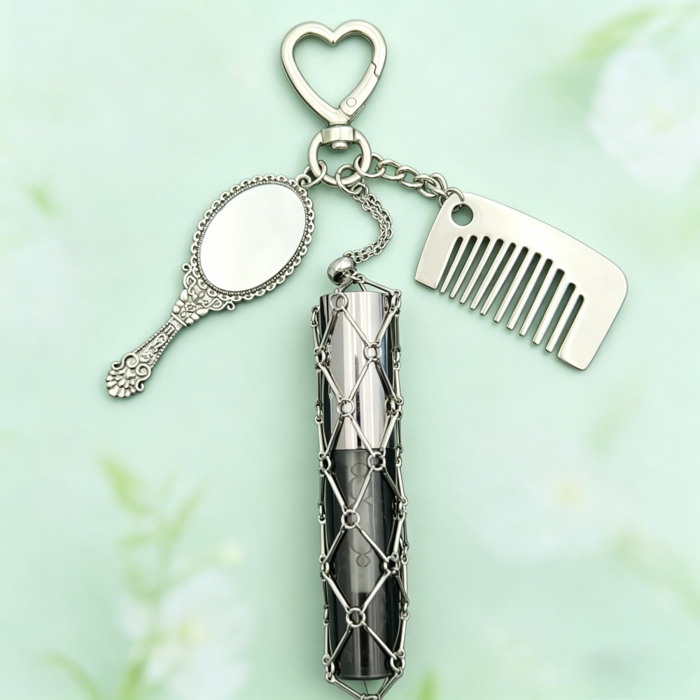 Vintage Fashion Rings - Vintage metalen mesh lippenstifttas sleutelhanger draagbare
