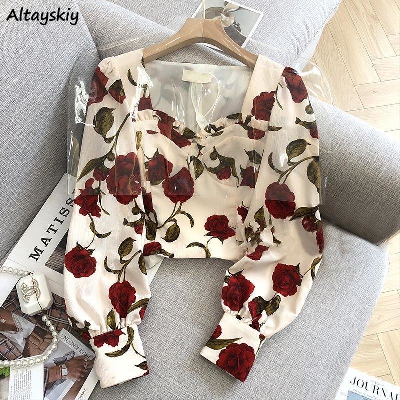 Retro Vintage Korean Fashion - S-3XL Rose Blouses Voor Vrouwen Sexy