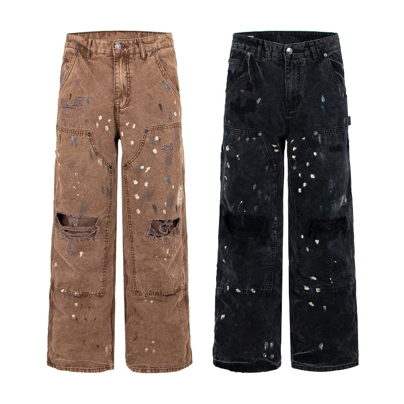 Retro Vintage Korean Fashion - Amerikaanse retro high street gescheurde denimbroek