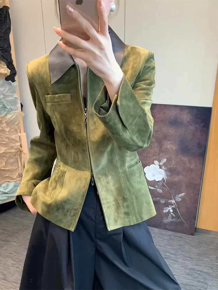 Retro stijl groene suède jas d - Retro Vintage Korean Fashion recensie en prijs