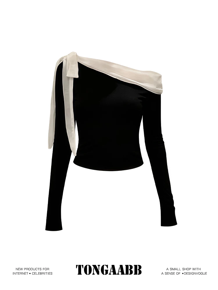Vrouwen Zwart Slash Hals T-shi - Retro Vintage Korean Fashion recensie en prijs