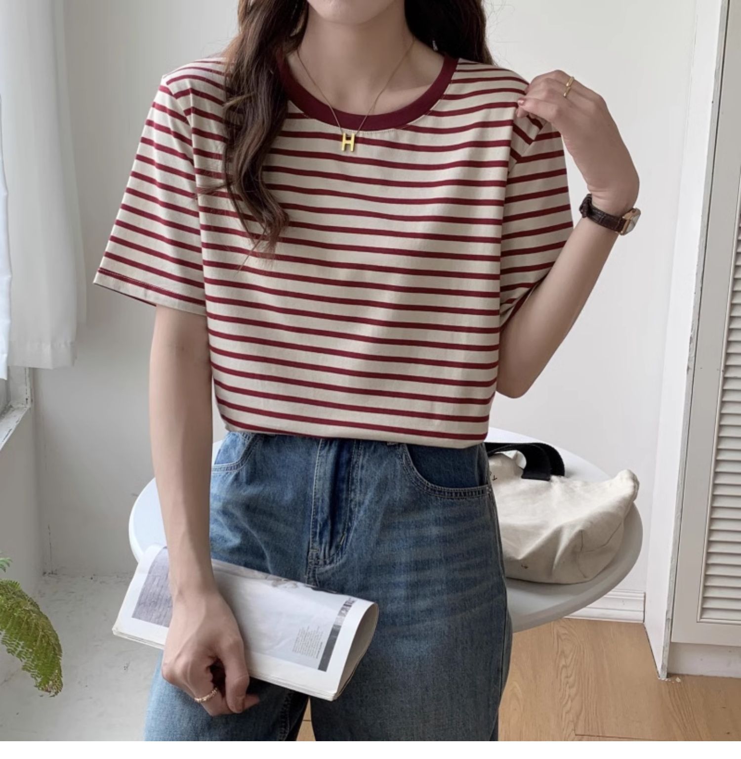 Vintage gestreept T-shirt dame - Retro Vintage Korean Fashion recensie en prijs