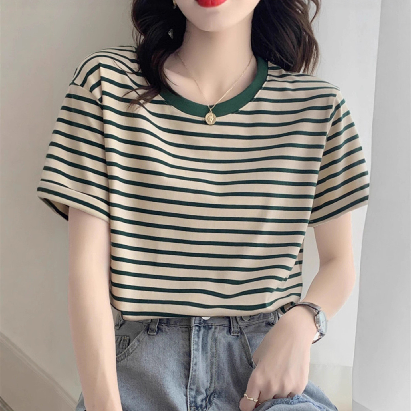 Vintage gestreept T-shirt dame - Retro Vintage Korean Fashion recensie en prijs