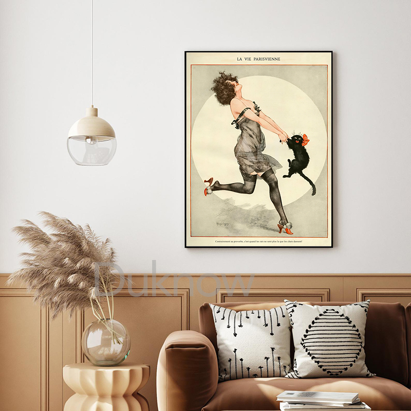 Vrouw En Zwarte Kat Dansen Vin - Vintage Fashion Magazine Covers recensie en prijs