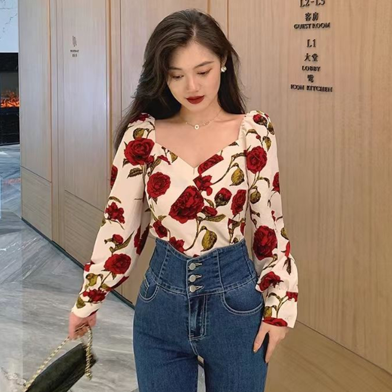 S-3XL Rose Blouses Voor Vrouwe - Retro Vintage Korean Fashion recensie en prijs